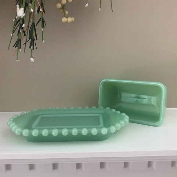 Relisted - Gorgeous Green Butter Dish With Lid 7” - Picture 5 of 10